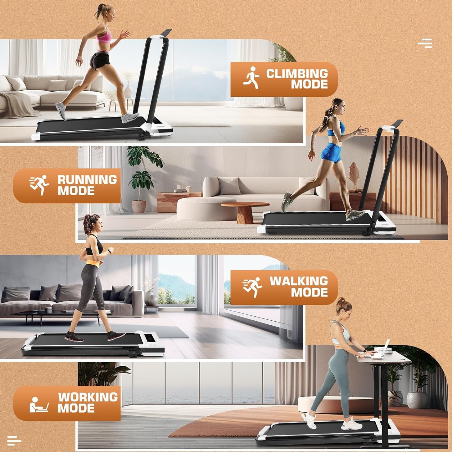 Treadmill with Incline β 2s Folding, 300lb Capacity, Under Desk Walking Pad, Compact Electric Treadmill with LED Touch Screen & Remote π