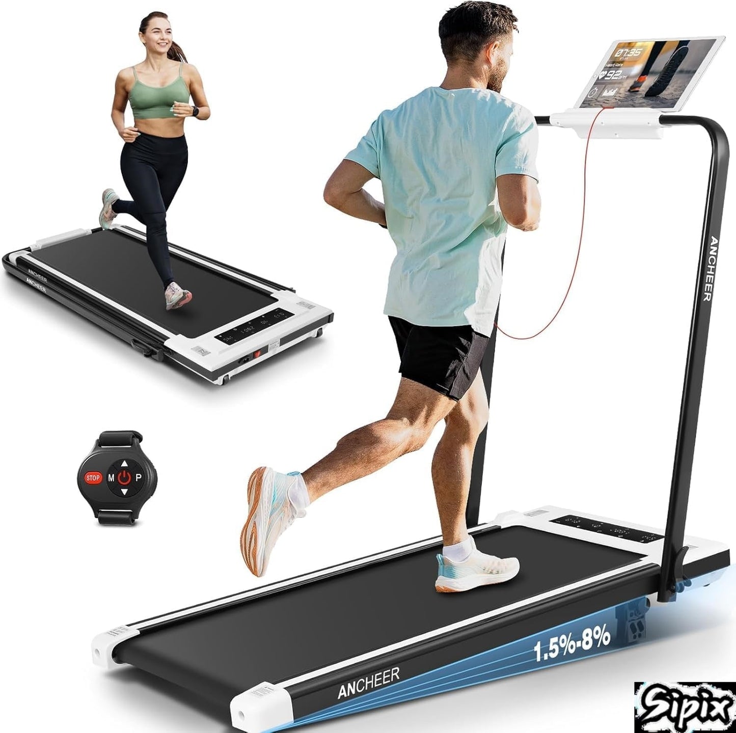 Treadmill with Incline β 2s Folding, 300lb Capacity, Under Desk Walking Pad, Compact Electric Treadmill with LED Touch Screen & Remote π