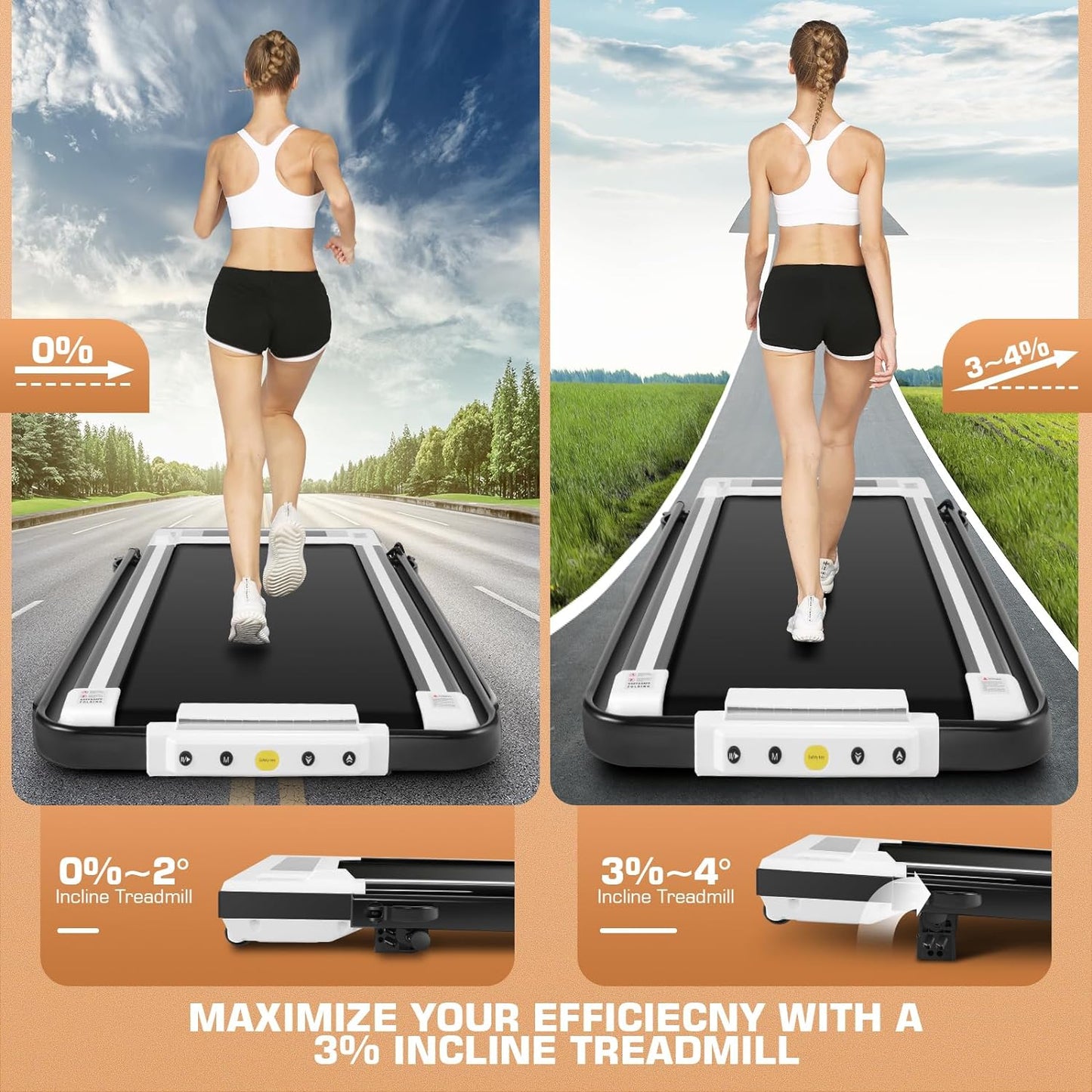 Treadmill with Incline β 2s Folding, 300lb Capacity, Under Desk Walking Pad, Compact Electric Treadmill with LED Touch Screen & Remote π