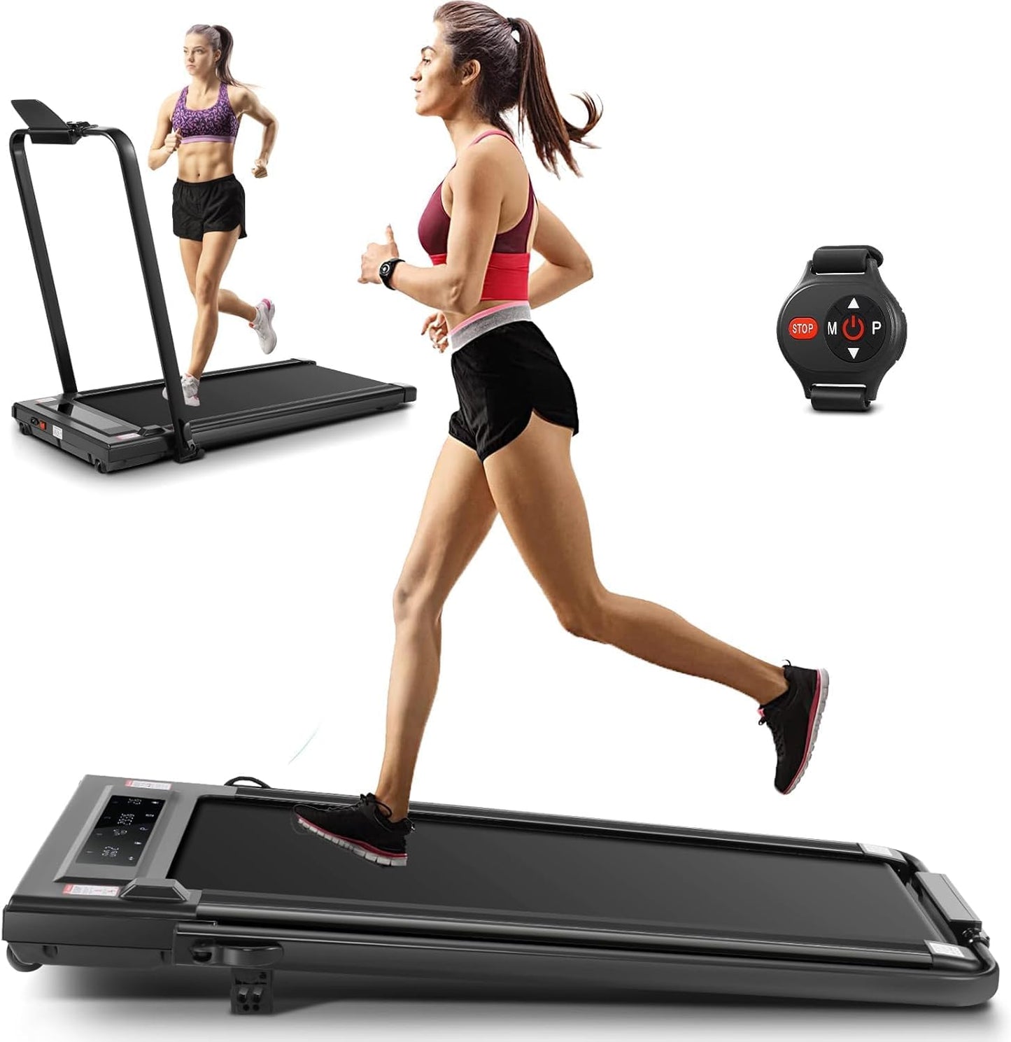 Treadmill with Incline β 2s Folding, 300lb Capacity, Under Desk Walking Pad, Compact Electric Treadmill with LED Touch Screen & Remote π