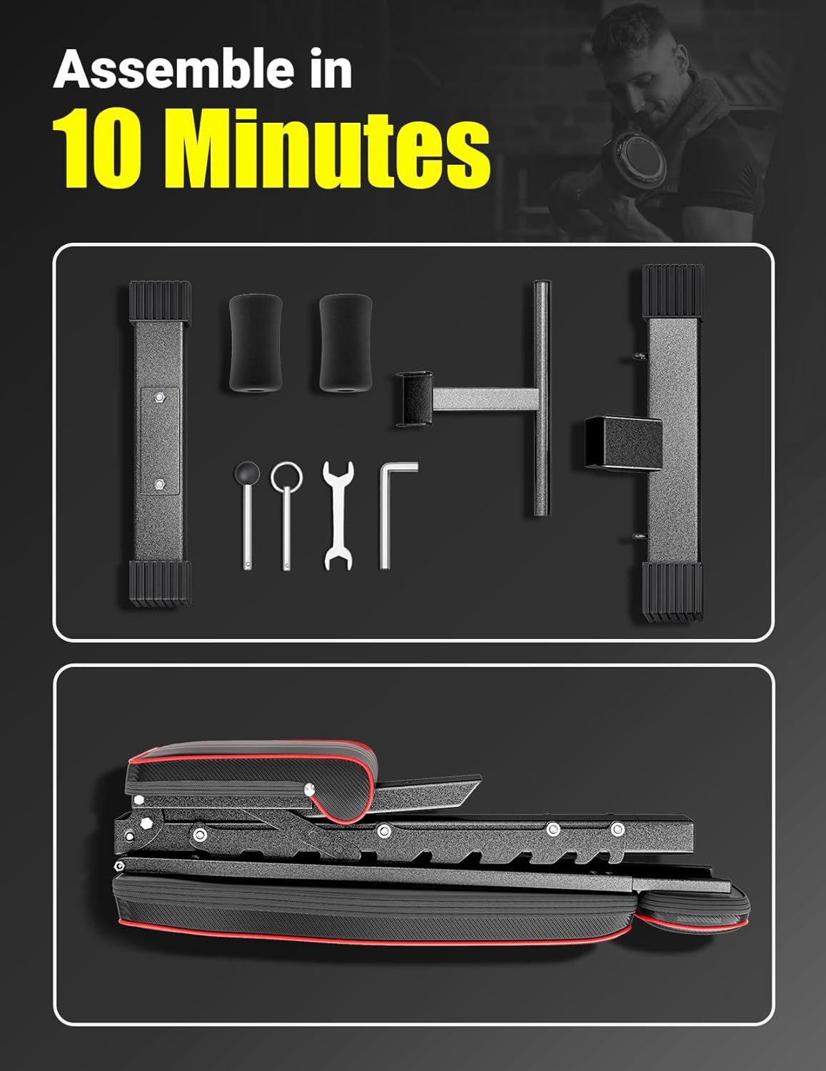 Adjustable Weight Bench – 660LB Capacity, Foldable with Extended Head/Neck Protection & Spine Support, Incline/Decline/Flat for Bench Press, Fast Folding 🏋️