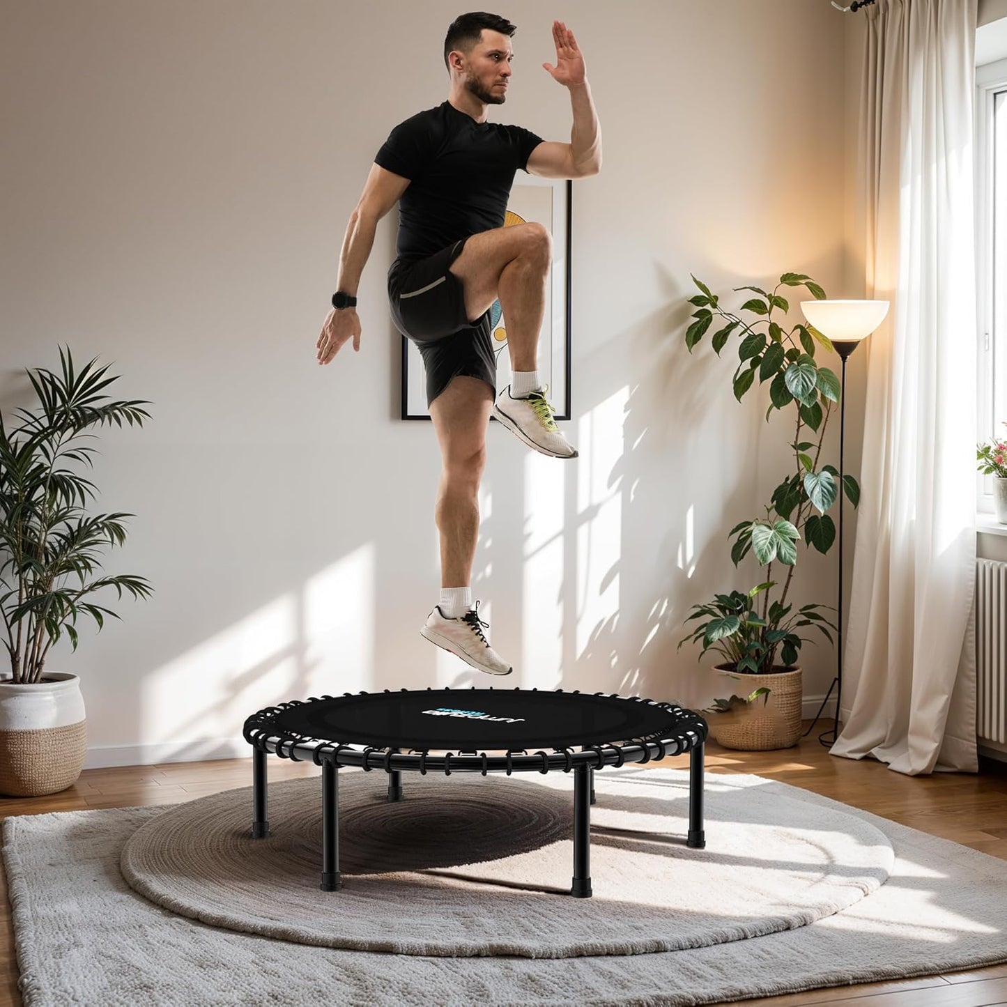 40"/48" Foldable Mini Rebounder – Adult Fitness Trampoline with Bar, Quiet, Durable & 550LBS Load for Home Workouts 🏠