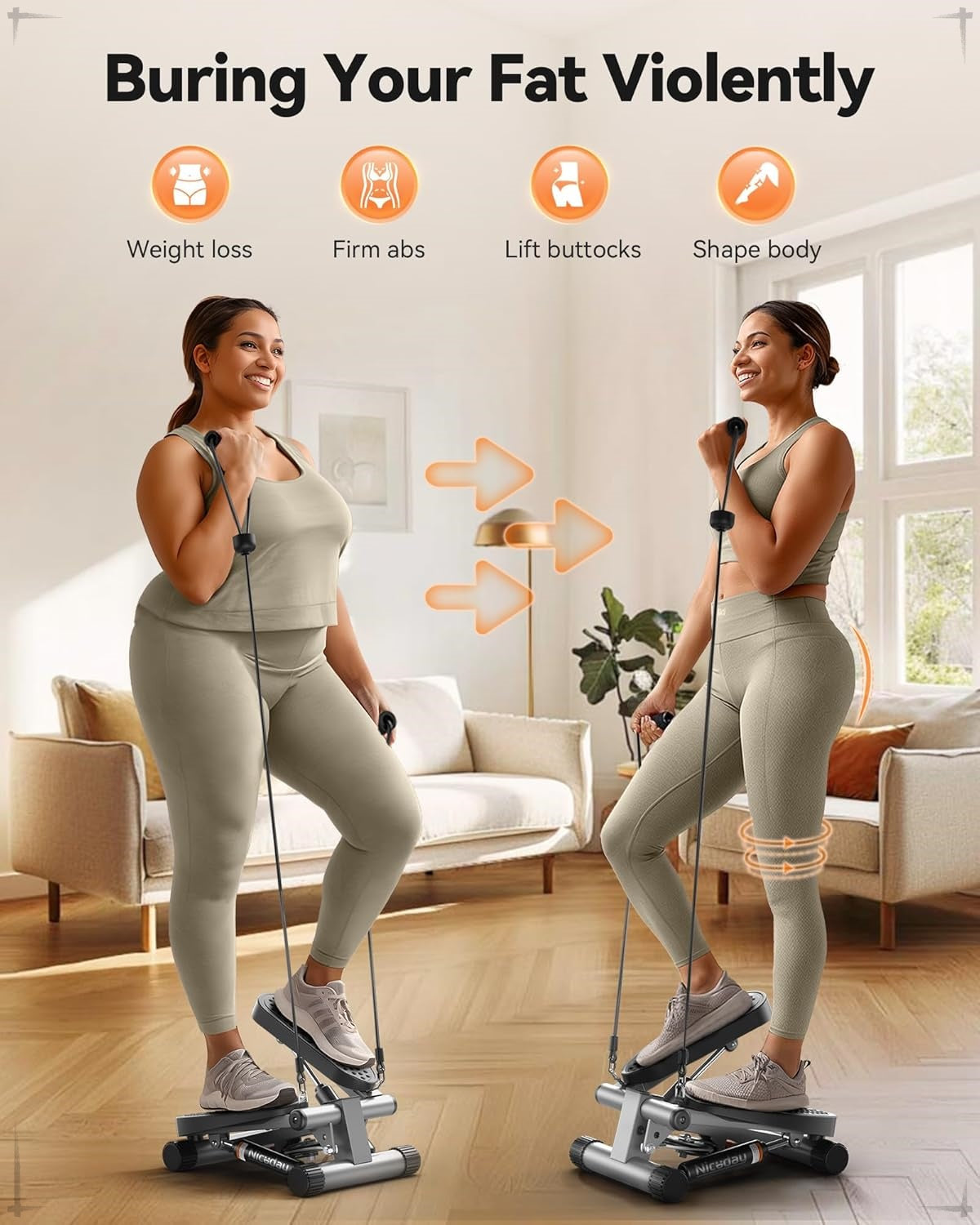 Niceday Mini Stair Stepper – Home Exercise Equipment with Resistance Bands, 300LBS Capacity & LCD Monitor 💪