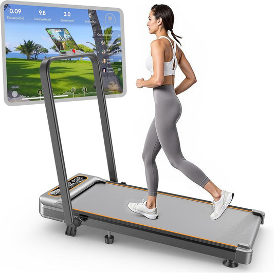 Foldable Treadmill with 8% Incline – 3.5HP Low-Noise Walking Pad, 4-in-1 Portable Under Desk Treadmill with Handlebar, 330LBS Capacity, APP & Remote Control 🏃