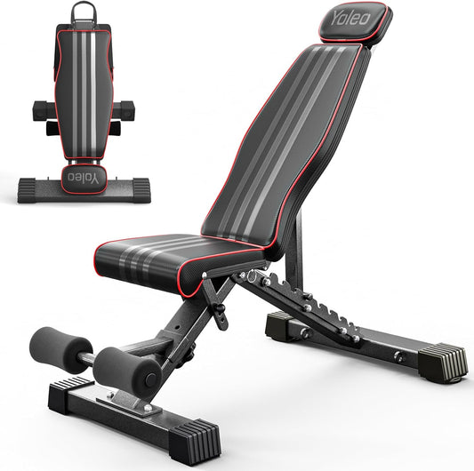 Adjustable Weight Bench – 660LB Capacity, Foldable with Extended Head/Neck Protection & Spine Support, Incline/Decline/Flat for Bench Press, Fast Folding 🏋️