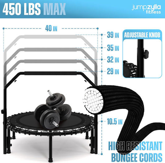 40"/48" Foldable Mini Rebounder – Adult Fitness Trampoline with Bar, Quiet, Durable & 550LBS Load for Home Workouts 🏠