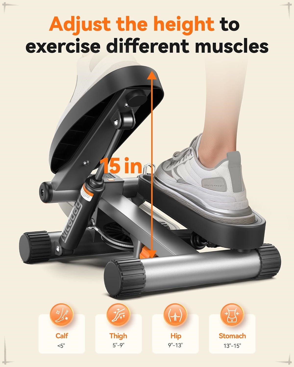 Niceday Mini Stair Stepper – Home Exercise Equipment with Resistance Bands, 300LBS Capacity & LCD Monitor 💪