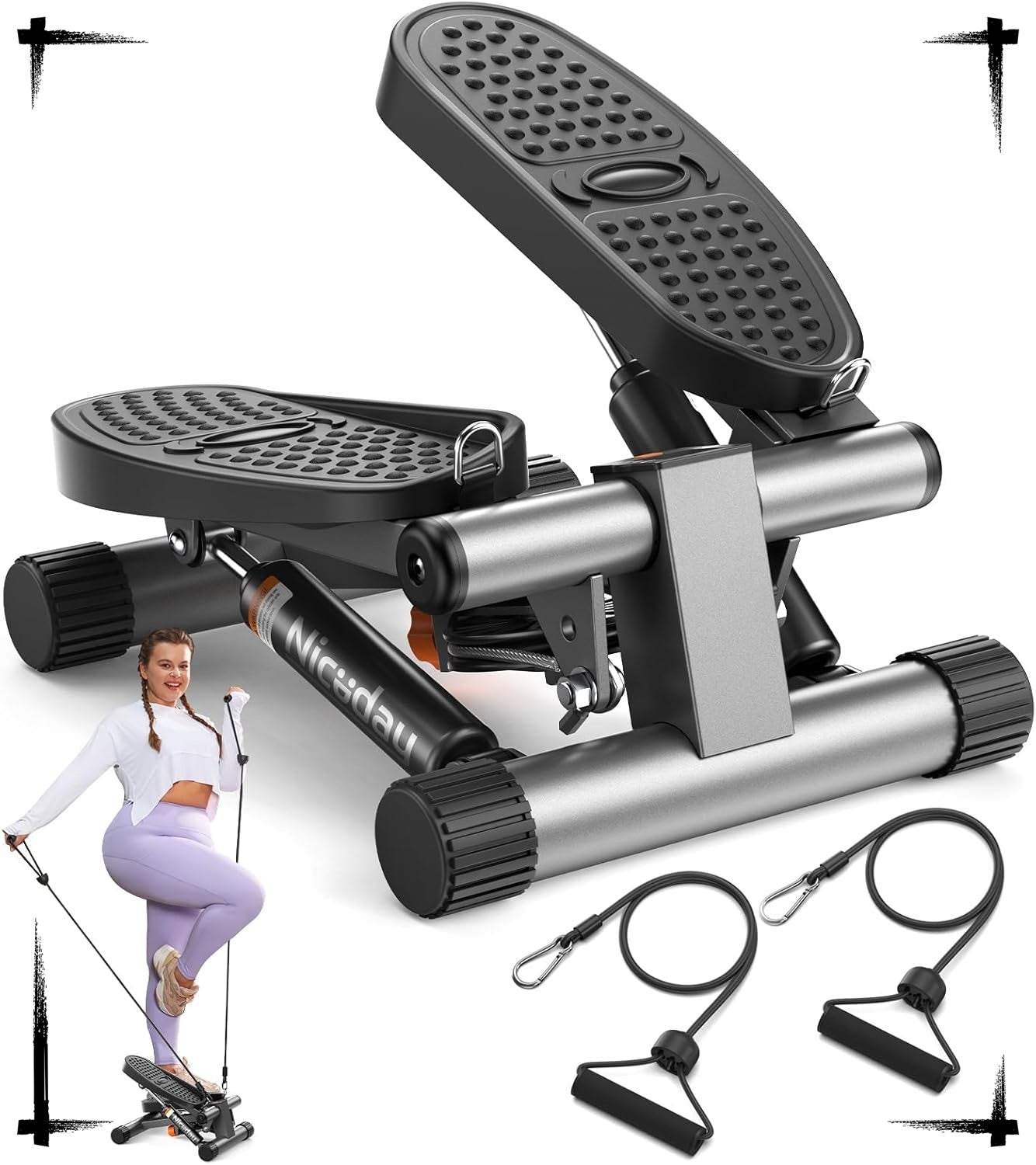Niceday Mini Stair Stepper – Home Exercise Equipment with Resistance Bands, 300LBS Capacity & LCD Monitor 💪
