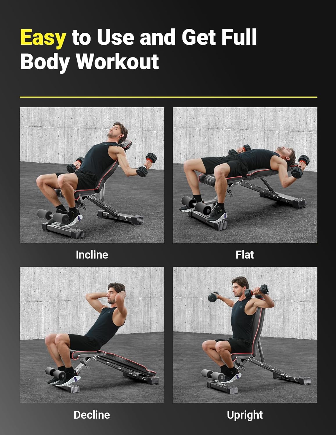 Adjustable Weight Bench – 660LB Capacity, Foldable with Extended Head/Neck Protection & Spine Support, Incline/Decline/Flat for Bench Press, Fast Folding 🏋️