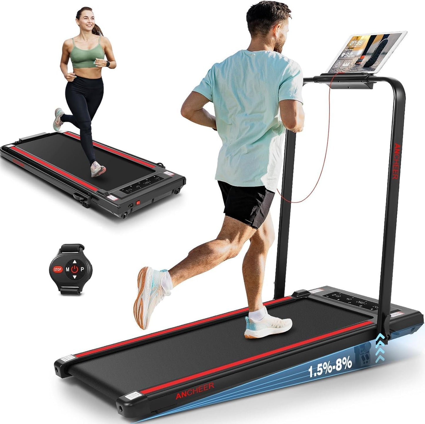 Treadmill with Incline – 2s Folding, 300lb Capacity, Under Desk Walking Pad, Compact Electric Treadmill with LED Touch Screen & Remote 🏃