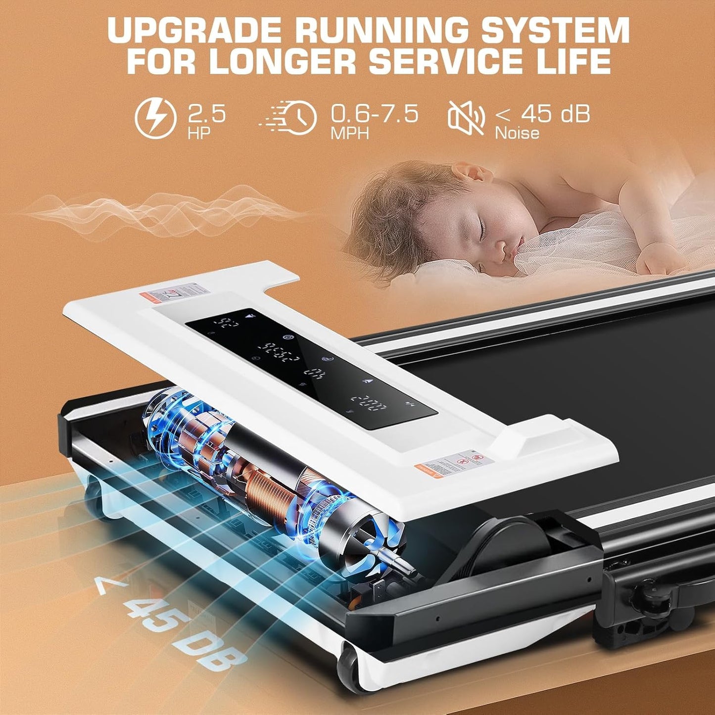 Treadmill with Incline – 2s Folding, 300lb Capacity, Under Desk Walking Pad, Compact Electric Treadmill with LED Touch Screen & Remote 🏃