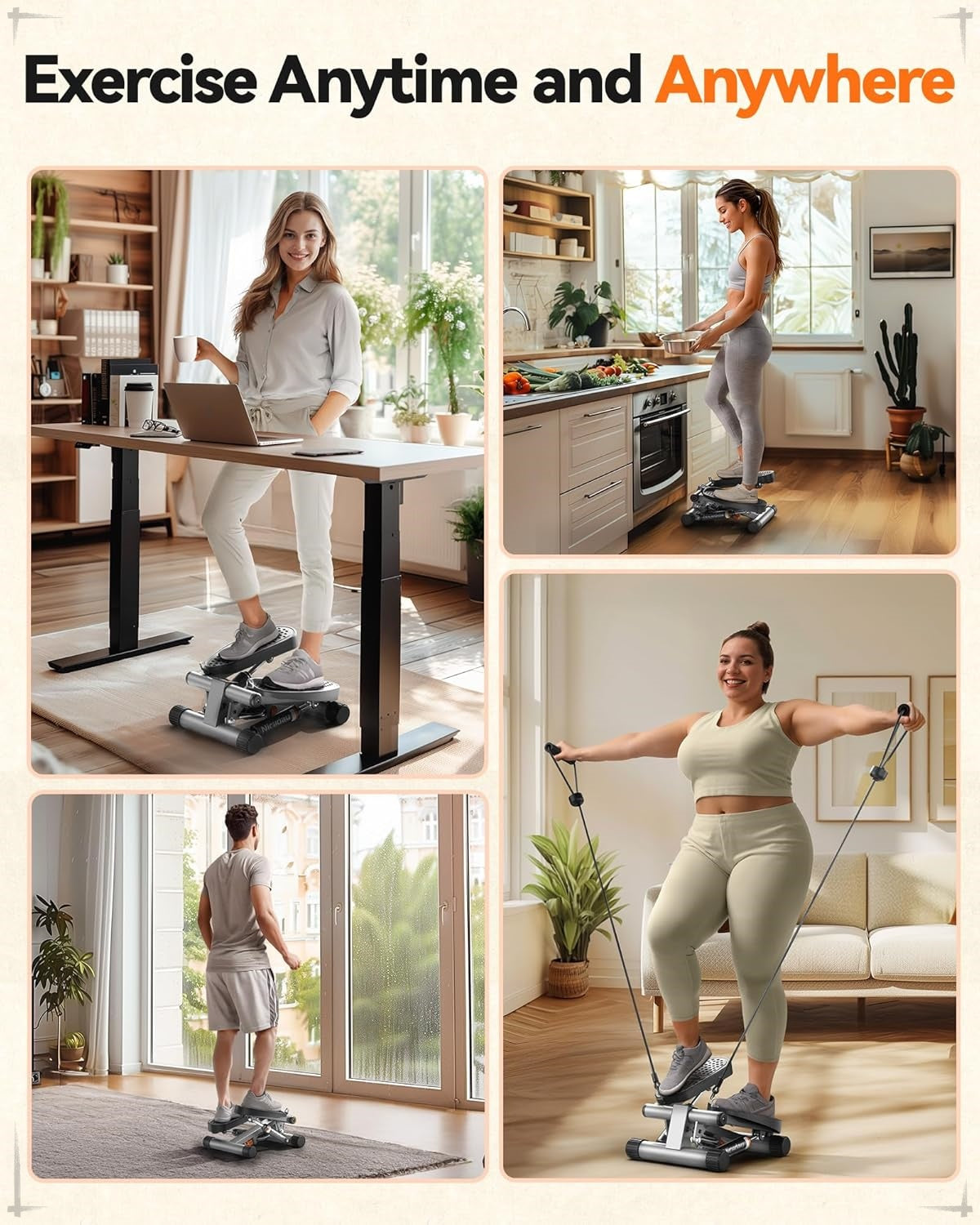 Niceday Mini Stair Stepper – Home Exercise Equipment with Resistance Bands, 300LBS Capacity & LCD Monitor 💪