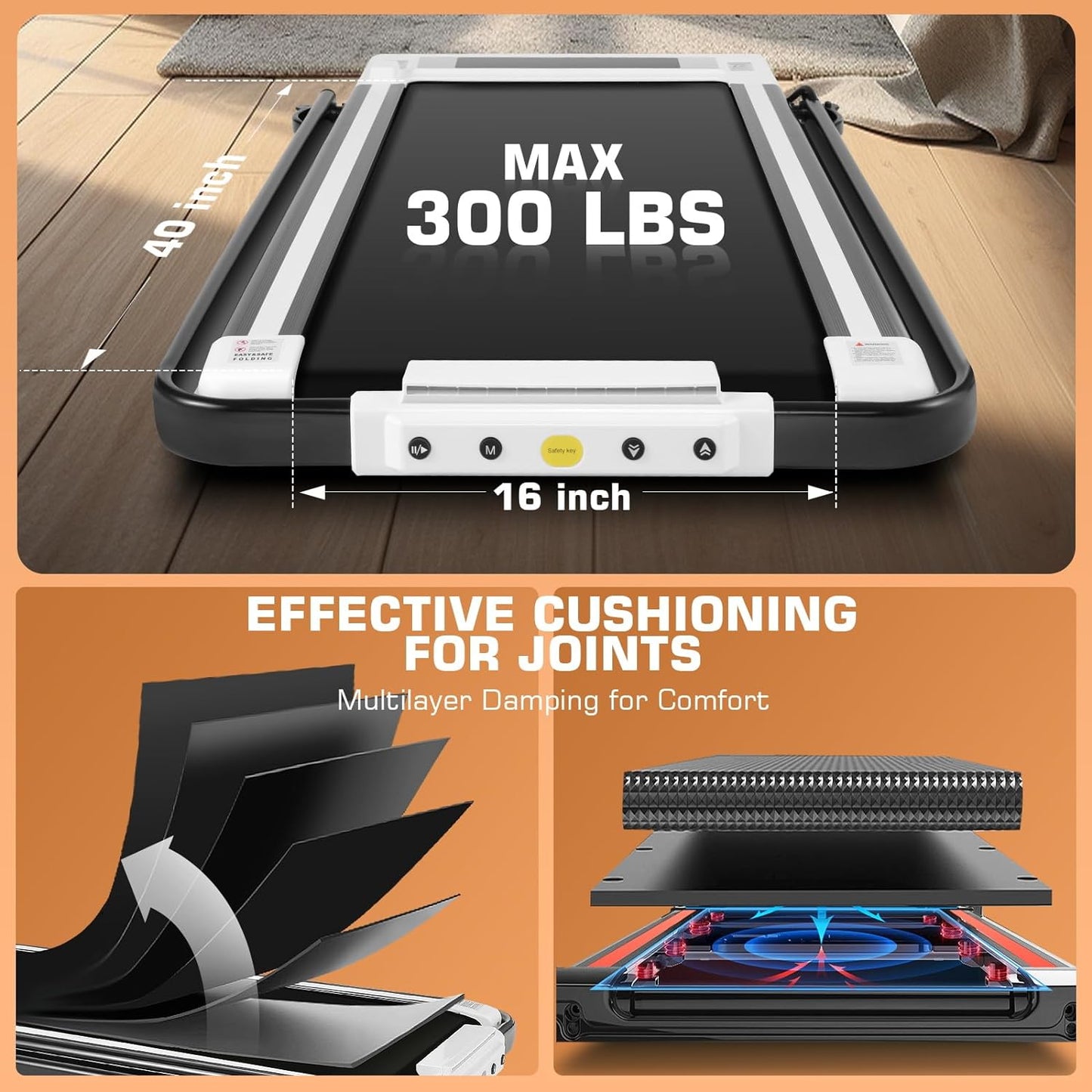 Treadmill with Incline – 2s Folding, 300lb Capacity, Under Desk Walking Pad, Compact Electric Treadmill with LED Touch Screen & Remote 🏃