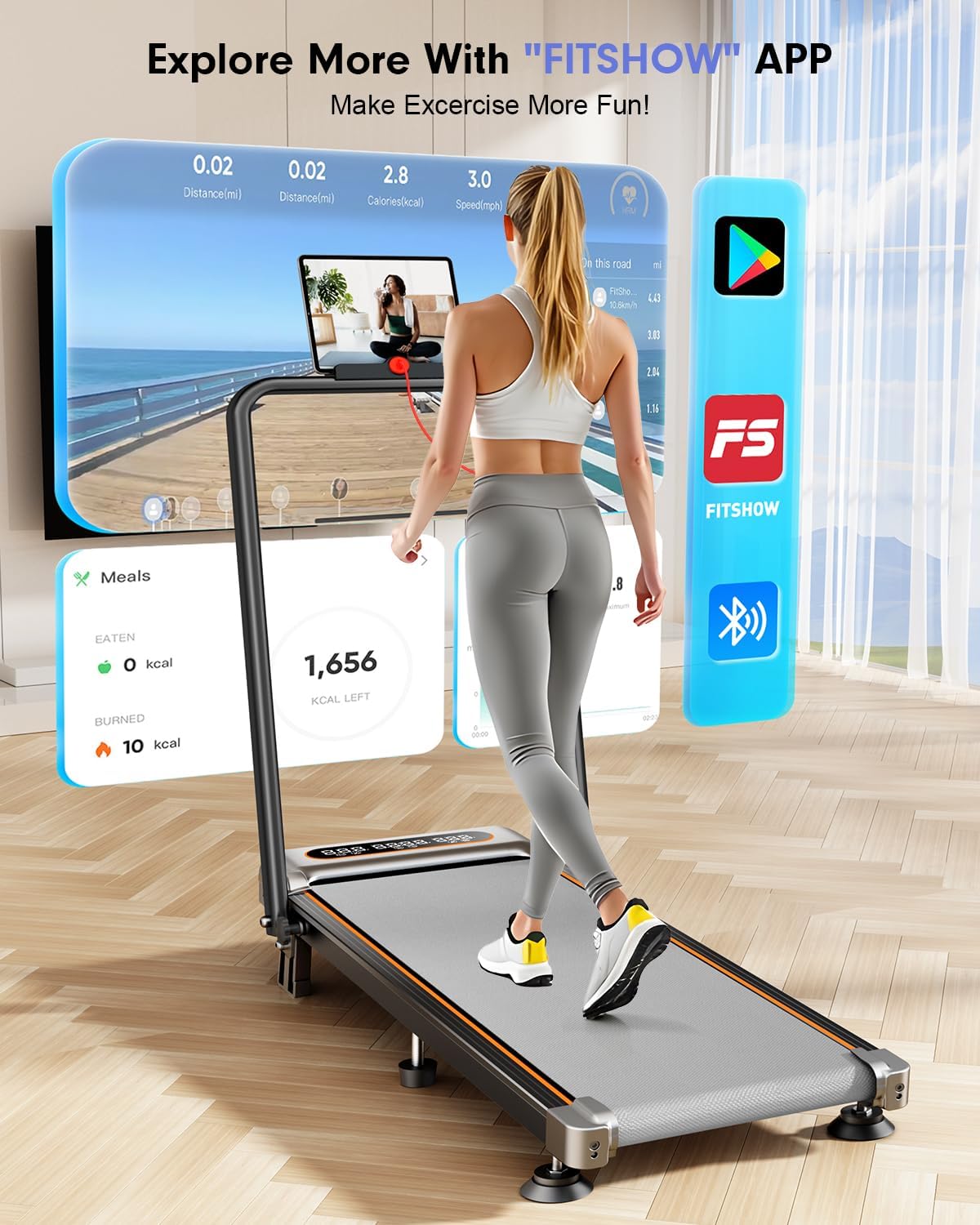 Foldable Treadmill with 8% Incline – 3.5HP Low-Noise Walking Pad, 4-in-1 Portable Under Desk Treadmill with Handlebar, 330LBS Capacity, APP & Remote Control 🏃