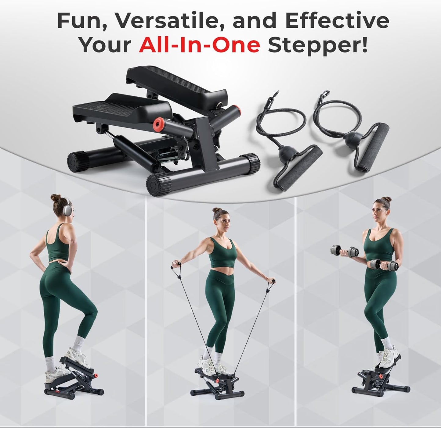Mini Stepper for Home Exercise – Stair Step Machine with Resistance Bands, 300+lb Weight Capacity, Optional Twist Motion & Free Fitness App Connection 🪑💪