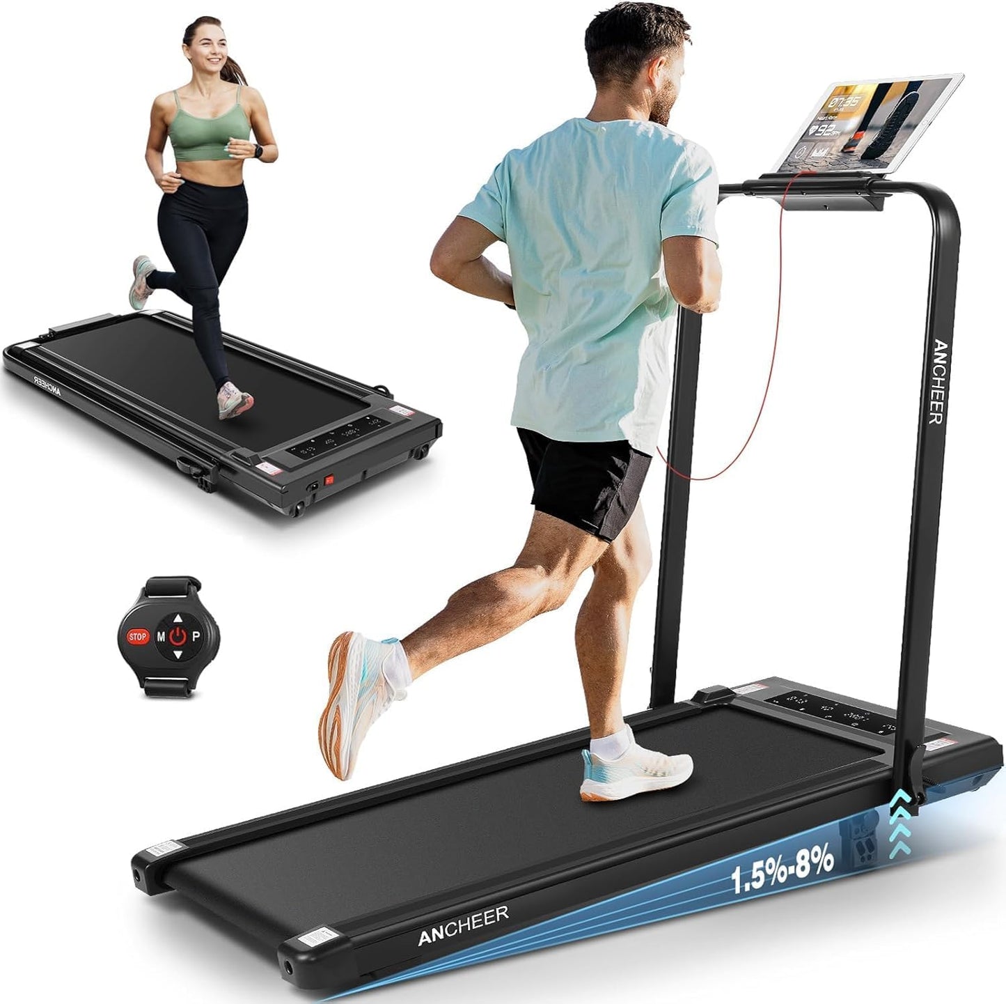 Treadmill with Incline – 2s Folding, 300lb Capacity, Under Desk Walking Pad, Compact Electric Treadmill with LED Touch Screen & Remote 🏃