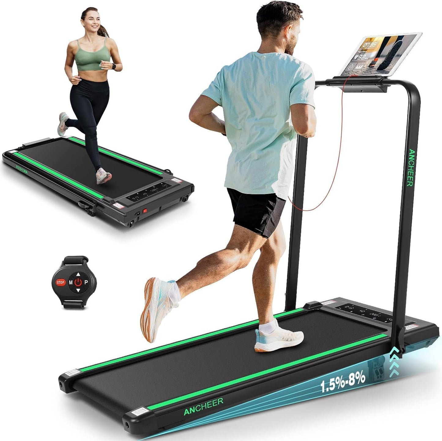 Treadmill with Incline – 2s Folding, 300lb Capacity, Under Desk Walking Pad, Compact Electric Treadmill with LED Touch Screen & Remote 🏃